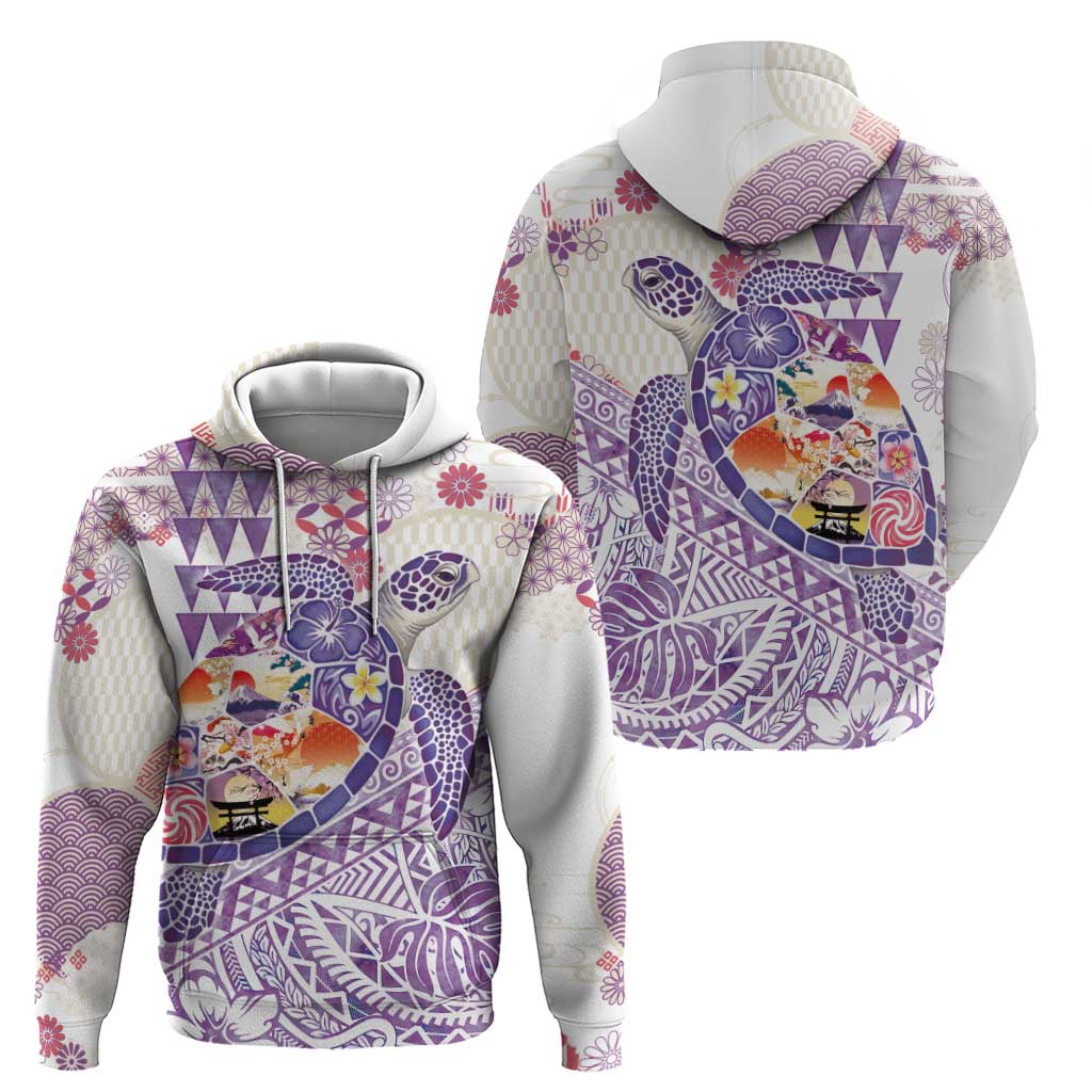 Hawaiian and Japanese Culture Together Hoodie Tropical Honu with Japanese Elements Purple Color LT03 - Polynesian Pride