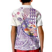 Hawaiian and Japanese Culture Together Kid Polo Shirt Tropical Honu with Japanese Elements Purple Color LT03 - Polynesian Pride