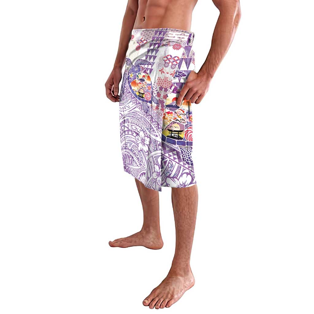 Hawaiian and Japanese Culture Together Lavalava Tropical Honu with Japanese Elements Purple Color