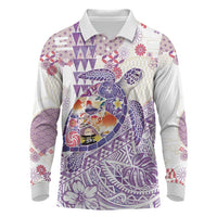 Hawaiian and Japanese Culture Together Long Sleeve Polo Shirt Tropical Honu with Japanese Elements Purple Color LT03 Purple - Polynesian Pride