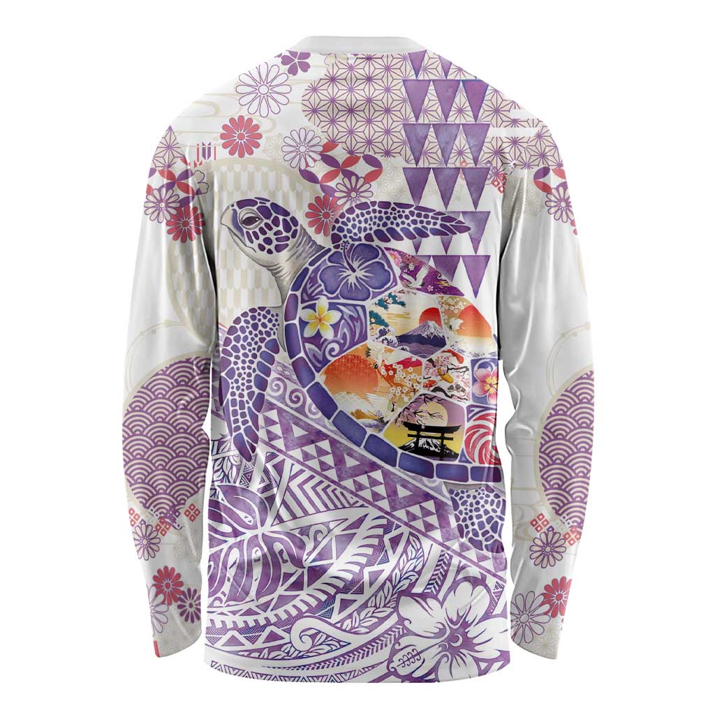 Hawaiian and Japanese Culture Together Long Sleeve Shirt Tropical Honu with Japanese Elements Purple Color LT03 - Polynesian Pride