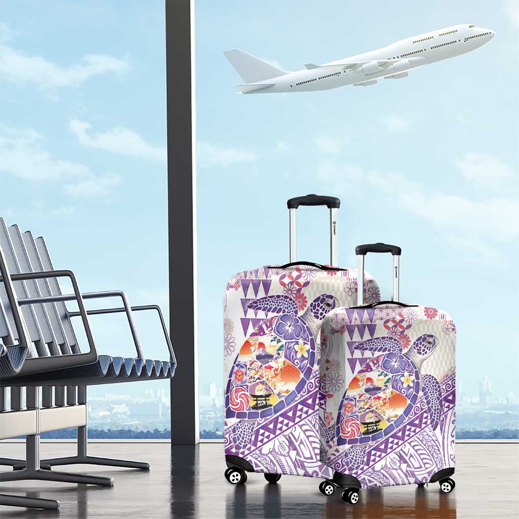 Hawaiian and Japanese Culture Together Luggage Cover Tropical Honu with Japanese Elements Purple Color LT03 - Polynesian Pride