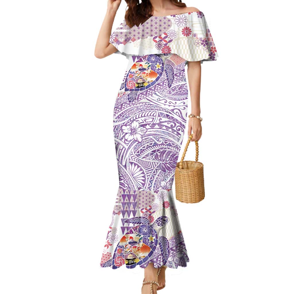 Hawaiian and Japanese Culture Together Mermaid Dress Tropical Honu with Japanese Elements Purple Color LT03 Women Purple - Polynesian Pride