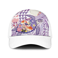 Hawaiian and Japanese Culture Together Mesh Trucker Cap Tropical Honu with Japanese Elements Purple Color