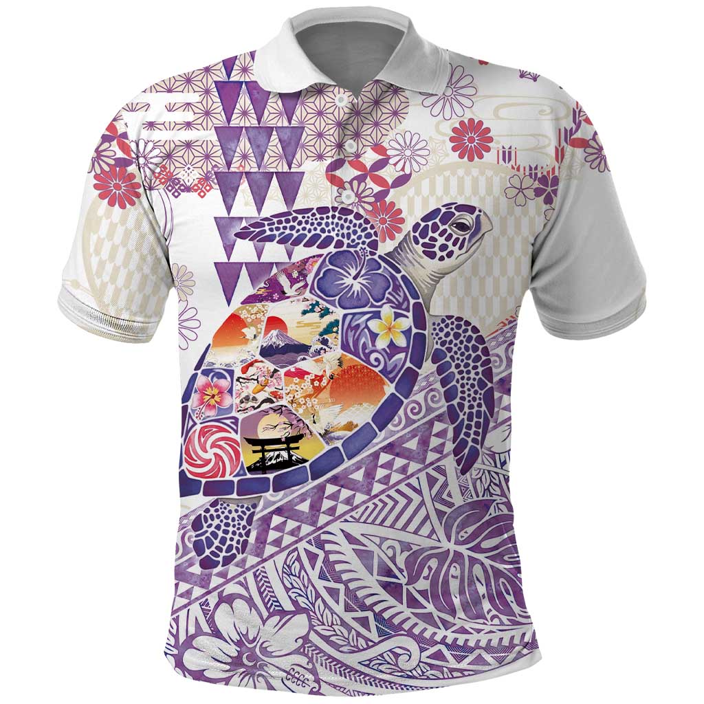 Hawaiian and Japanese Culture Together Polo Shirt Tropical Honu with Japanese Elements Purple Color LT03 Purple - Polynesian Pride