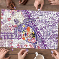 Hawaiian and Japanese Culture Together Puzzle Tropical Honu with Japanese Elements Purple Color