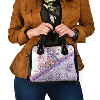 Hawaiian and Japanese Culture Together Shoulder Handbag Tropical Honu with Japanese Elements Purple Color