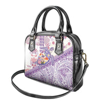Hawaiian and Japanese Culture Together Shoulder Handbag Tropical Honu with Japanese Elements Purple Color