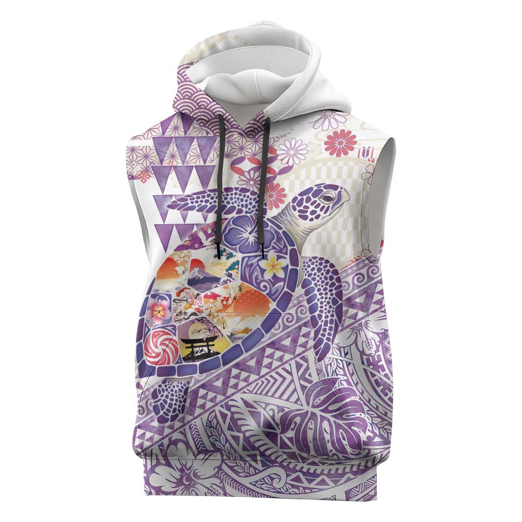 Hawaiian and Japanese Culture Together Sleeveless Hoodie Tropical Honu with Japanese Elements Purple Color LT03 Purple - Polynesian Pride