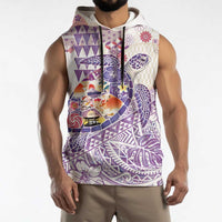 Hawaiian and Japanese Culture Together Sleeveless Hoodie Tropical Honu with Japanese Elements Purple Color LT03 - Polynesian Pride