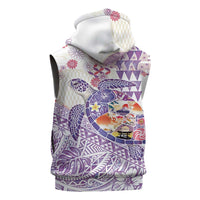 Hawaiian and Japanese Culture Together Sleeveless Zip Hoodie Tropical Honu with Japanese Elements Purple Color LT03 - Polynesian Pride