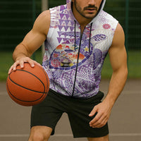 Hawaiian and Japanese Culture Together Sleeveless Zip Hoodie Tropical Honu with Japanese Elements Purple Color LT03 - Polynesian Pride