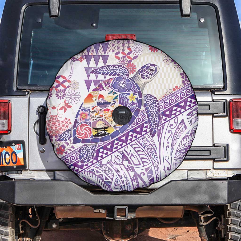 Hawaiian and Japanese Culture Together Spare Tire Cover Tropical Honu with Japanese Elements Purple Color LT03 Purple - Polynesian Pride