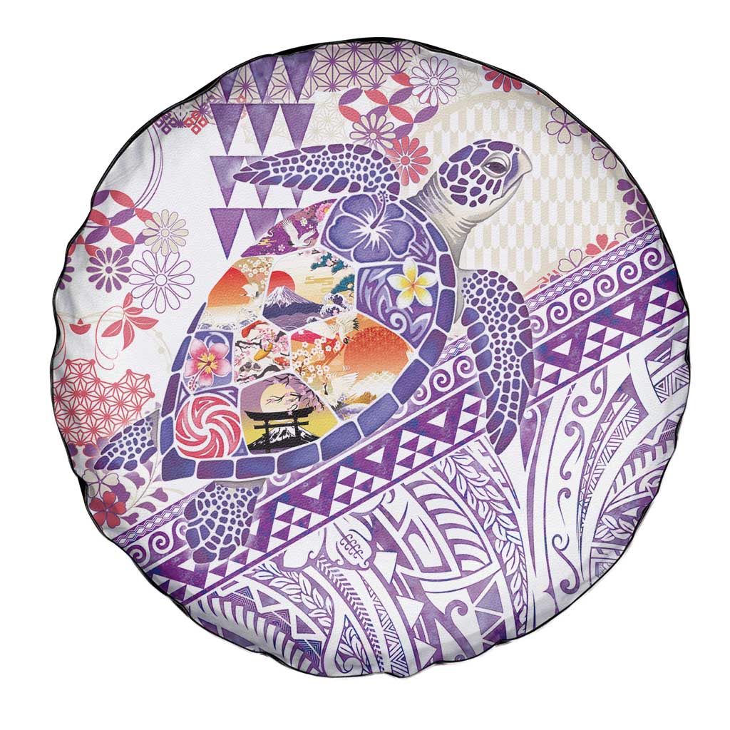 Hawaiian and Japanese Culture Together Spare Tire Cover Tropical Honu with Japanese Elements Purple Color LT03 - Polynesian Pride