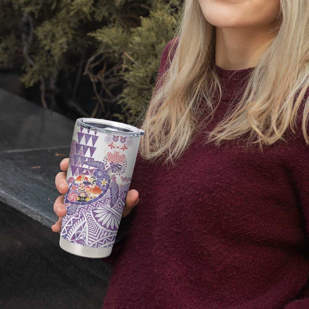 Hawaiian and Japanese Culture Together Tumbler Cup Tropical Honu with Japanese Elements Purple Color
