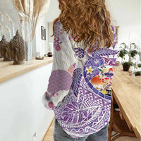 Hawaiian and Japanese Culture Together Women Casual Shirt Tropical Honu with Japanese Elements Purple Color LT03 - Polynesian Pride