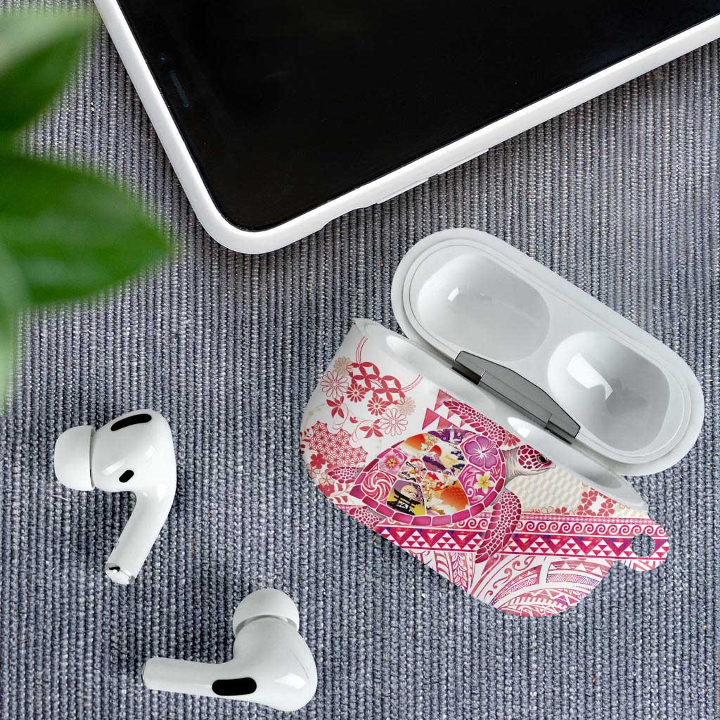 Hawaiian and Japanese Culture Together AirPods Case Tropical Honu with Japanese Elements Pink Color