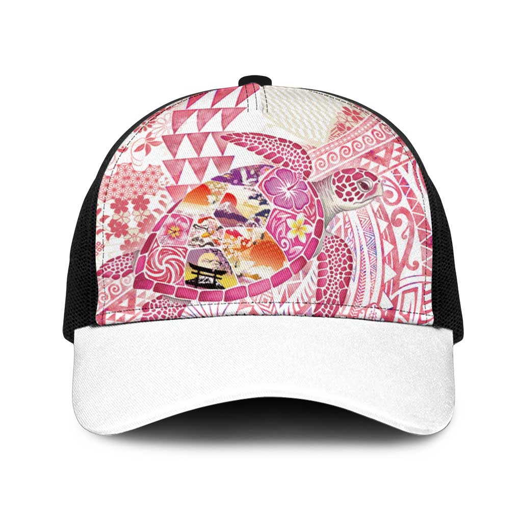 Hawaiian and Japanese Culture Together Baseball Net Cap Tropical Honu with Japanese Elements Pink Color