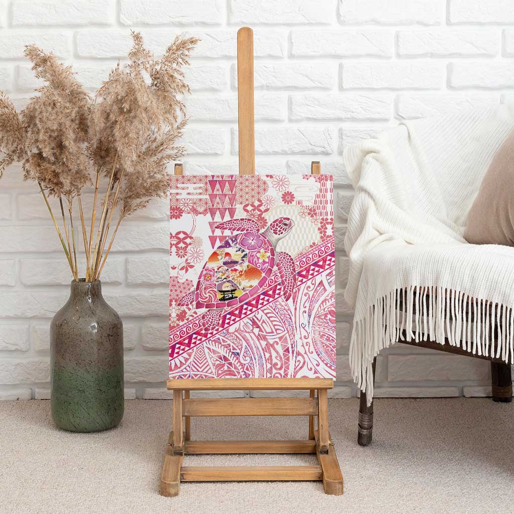 Hawaiian and Japanese Culture Together Canvas Wall Art Tropical Honu with Japanese Elements Pink Color LT03 - Polynesian Pride