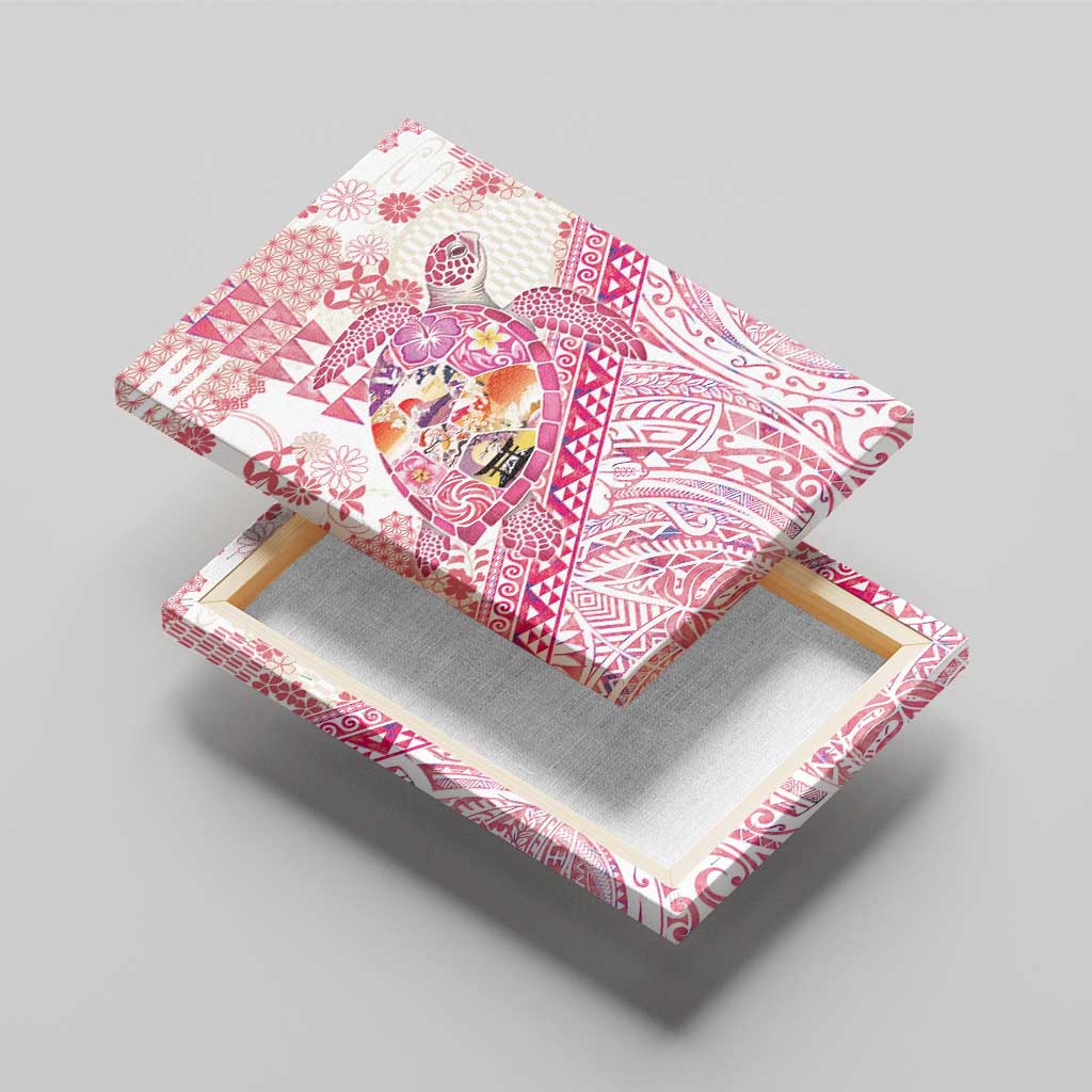 Hawaiian and Japanese Culture Together Canvas Wall Art Tropical Honu with Japanese Elements Pink Color LT03 - Polynesian Pride