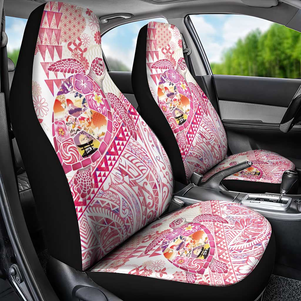 Hawaiian and Japanese Culture Together Car Seat Cover Tropical Honu with Japanese Elements Pink Color LT03 - Polynesian Pride