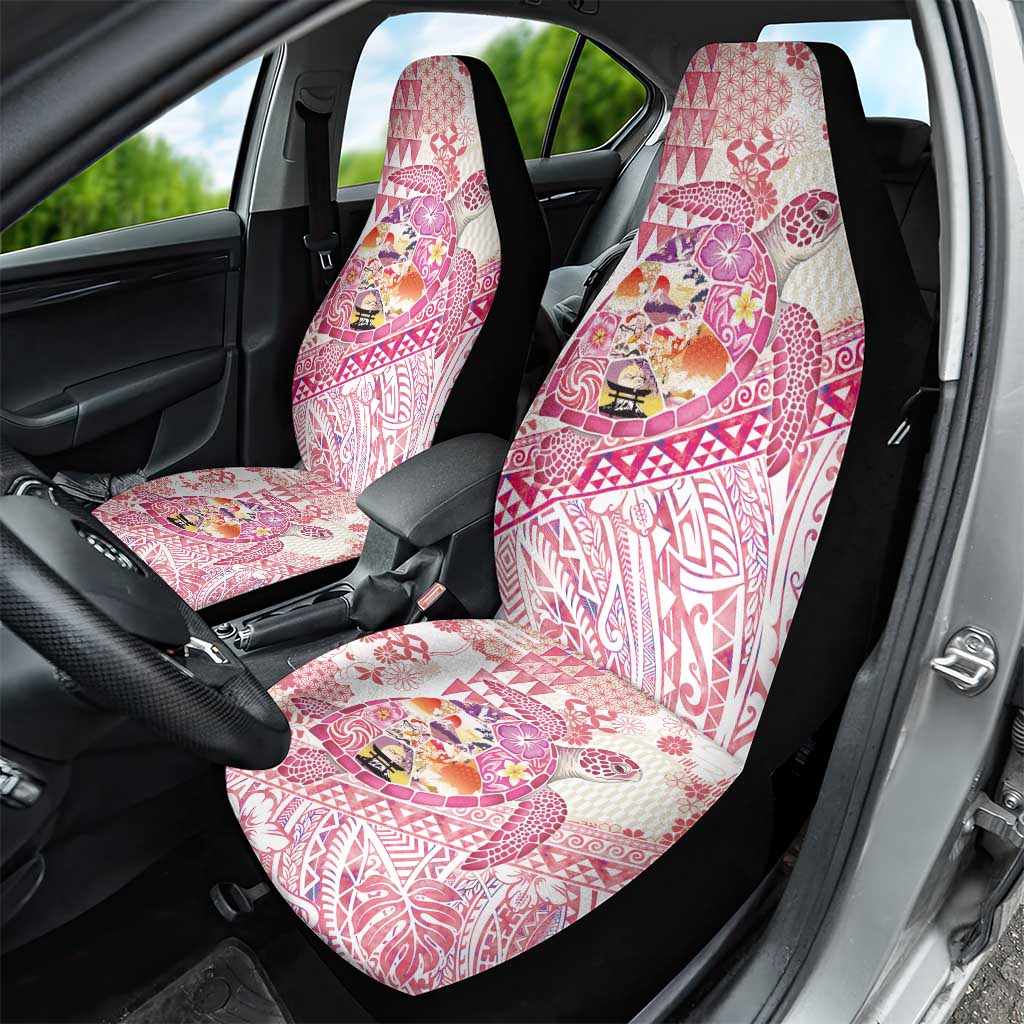 Hawaiian and Japanese Culture Together Car Seat Cover Tropical Honu with Japanese Elements Pink Color LT03 - Polynesian Pride