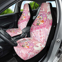 Hawaiian and Japanese Culture Together Car Seat Cover Tropical Honu with Japanese Elements Pink Color LT03 - Polynesian Pride