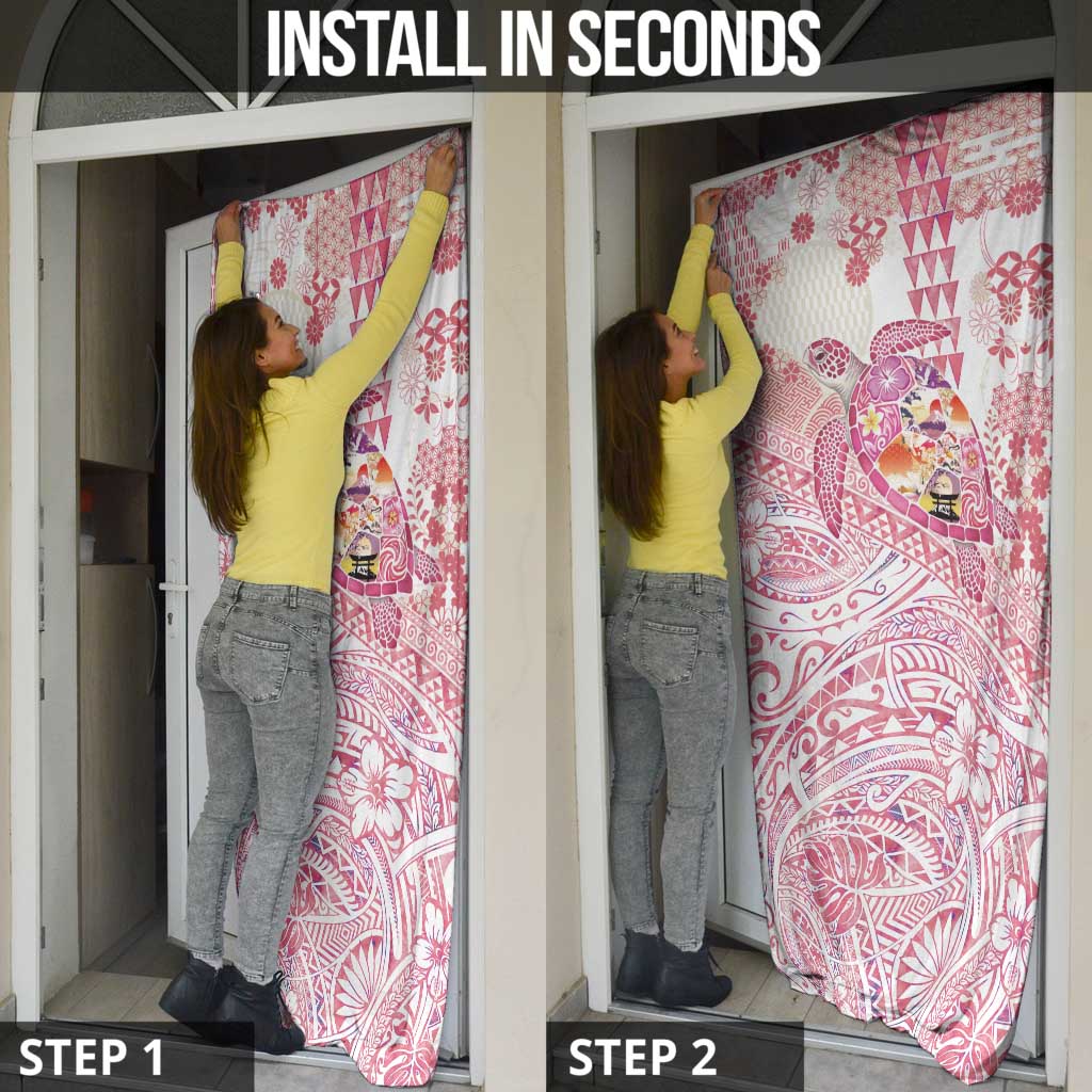 Hawaiian and Japanese Culture Together Door Cover Tropical Honu with Japanese Elements Pink Color