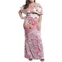 Hawaiian and Japanese Culture Together Family Matching Off Shoulder Maxi Dress and Hawaiian Shirt Tropical Honu with Japanese Elements Pink Color LT03 Mom's Dress Pink - Polynesian Pride