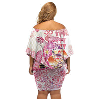 Hawaiian and Japanese Culture Together Family Matching Off Shoulder Short Dress and Hawaiian Shirt Tropical Honu with Japanese Elements Pink Color LT03 - Polynesian Pride