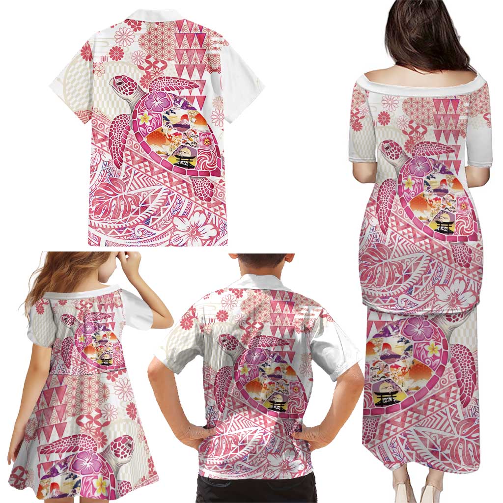 Hawaiian and Japanese Culture Together Family Matching Puletasi and Hawaiian Shirt Tropical Honu with Japanese Elements Pink Color LT03 - Polynesian Pride
