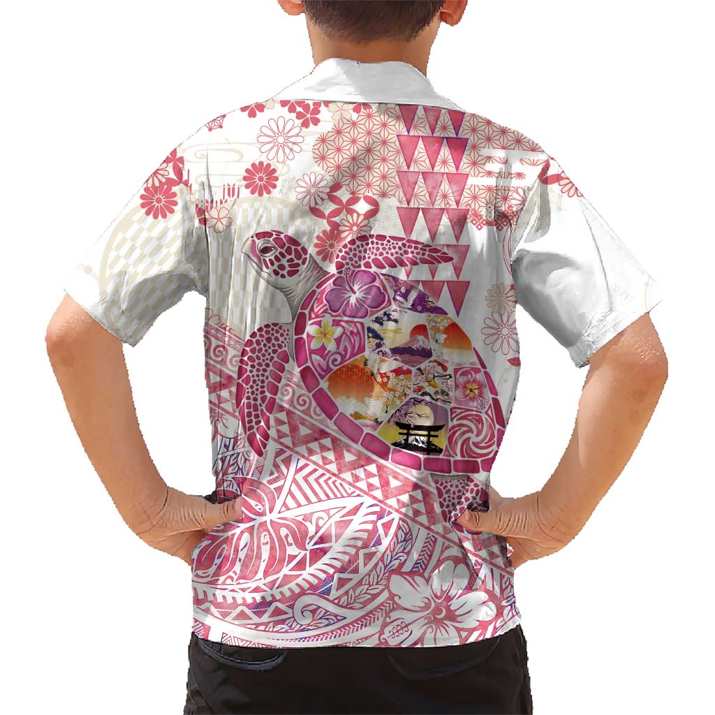 Hawaiian and Japanese Culture Together Family Matching Short Sleeve Bodycon Dress and Hawaiian Shirt Tropical Honu with Japanese Elements Pink Color LT03 - Polynesian Pride