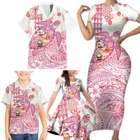 Hawaiian and Japanese Culture Together Family Matching Short Sleeve Bodycon Dress and Hawaiian Shirt Tropical Honu with Japanese Elements Pink Color LT03 - Polynesian Pride