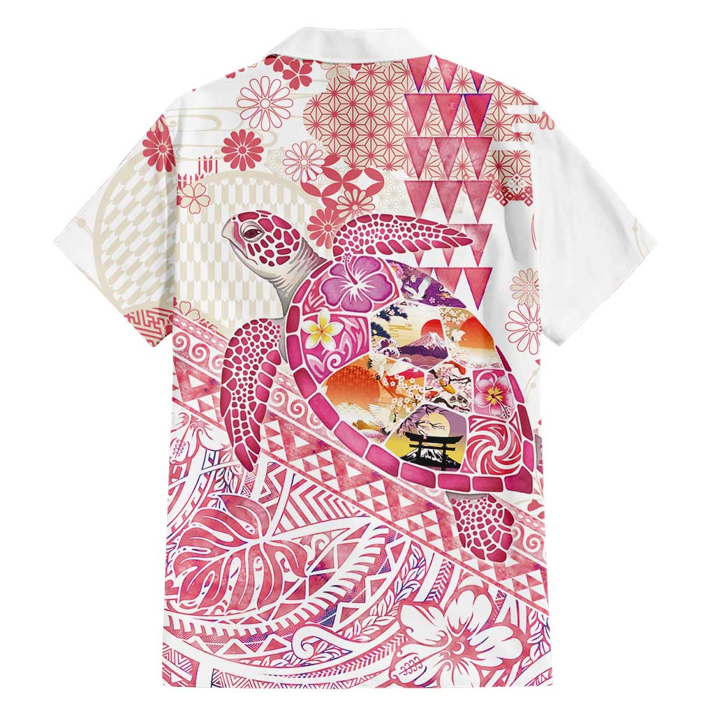Hawaiian and Japanese Culture Together Family Matching Short Sleeve Bodycon Dress and Hawaiian Shirt Tropical Honu with Japanese Elements Pink Color LT03 - Polynesian Pride