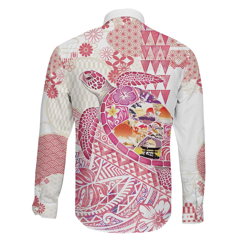 Hawaiian and Japanese Culture Together Family Matching Short Sleeve Bodycon Dress and Hawaiian Shirt Tropical Honu with Japanese Elements Pink Color LT03 - Polynesian Pride