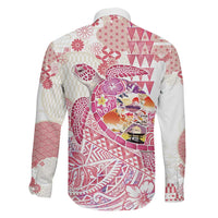 Hawaiian and Japanese Culture Together Family Matching Short Sleeve Bodycon Dress and Hawaiian Shirt Tropical Honu with Japanese Elements Pink Color LT03 - Polynesian Pride