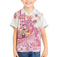 Hawaiian and Japanese Culture Together Family Matching Short Sleeve Bodycon Dress and Hawaiian Shirt Tropical Honu with Japanese Elements Pink Color LT03 Son's Shirt Pink - Polynesian Pride