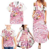 Hawaiian and Japanese Culture Together Family Matching Summer Maxi Dress and Hawaiian Shirt Tropical Honu with Japanese Elements Pink Color LT03 - Polynesian Pride