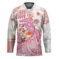 Hawaiian and Japanese Culture Together Hockey Jersey Tropical Honu with Japanese Elements Pink Color