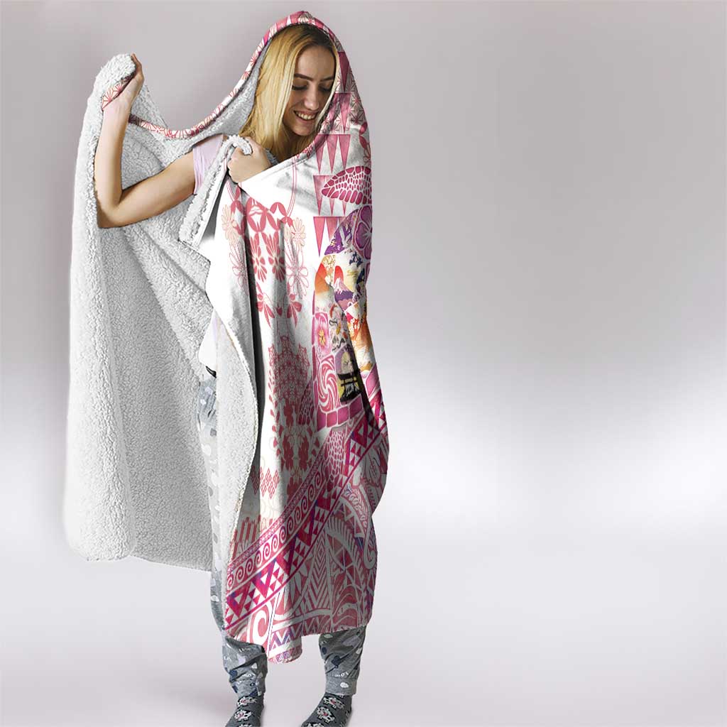 Hawaiian and Japanese Culture Together Hooded Blanket Tropical Honu with Japanese Elements Pink Color