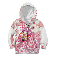 Hawaiian and Japanese Culture Together Kid Hoodie Tropical Honu with Japanese Elements Pink Color LT03 Zip Hoodie Pink - Polynesian Pride