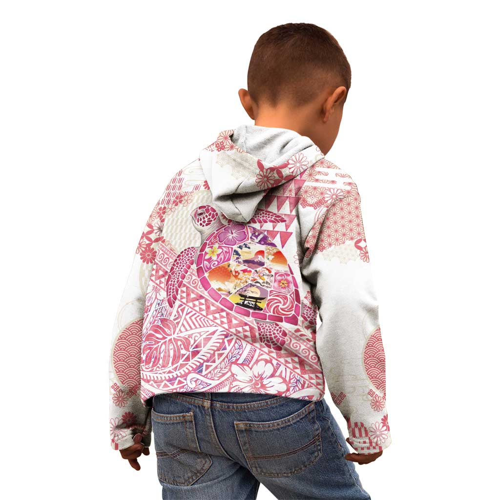 Hawaiian and Japanese Culture Together Kid Hoodie Tropical Honu with Japanese Elements Pink Color LT03 - Polynesian Pride