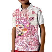 Hawaiian and Japanese Culture Together Kid Polo Shirt Tropical Honu with Japanese Elements Pink Color LT03 Kid Pink - Polynesian Pride
