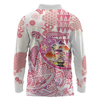 Hawaiian and Japanese Culture Together Long Sleeve Polo Shirt Tropical Honu with Japanese Elements Pink Color LT03 - Polynesian Pride