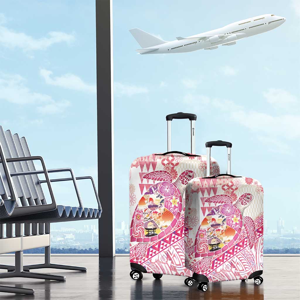 Hawaiian and Japanese Culture Together Luggage Cover Tropical Honu with Japanese Elements Pink Color LT03 - Polynesian Pride