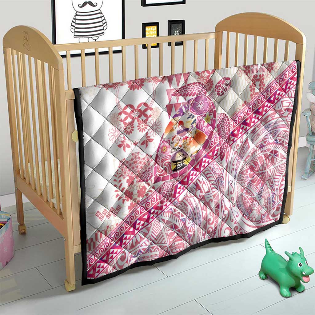 Hawaiian and Japanese Culture Together Quilt Tropical Honu with Japanese Elements Pink Color
