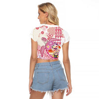 Hawaiian and Japanese Culture Together Raglan Cropped T Shirt Tropical Honu with Japanese Elements Pink Color LT03 - Polynesian Pride