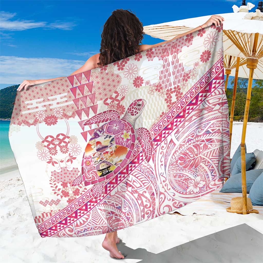 Hawaiian and Japanese Culture Together Sarong Tropical Honu with Japanese Elements Pink Color