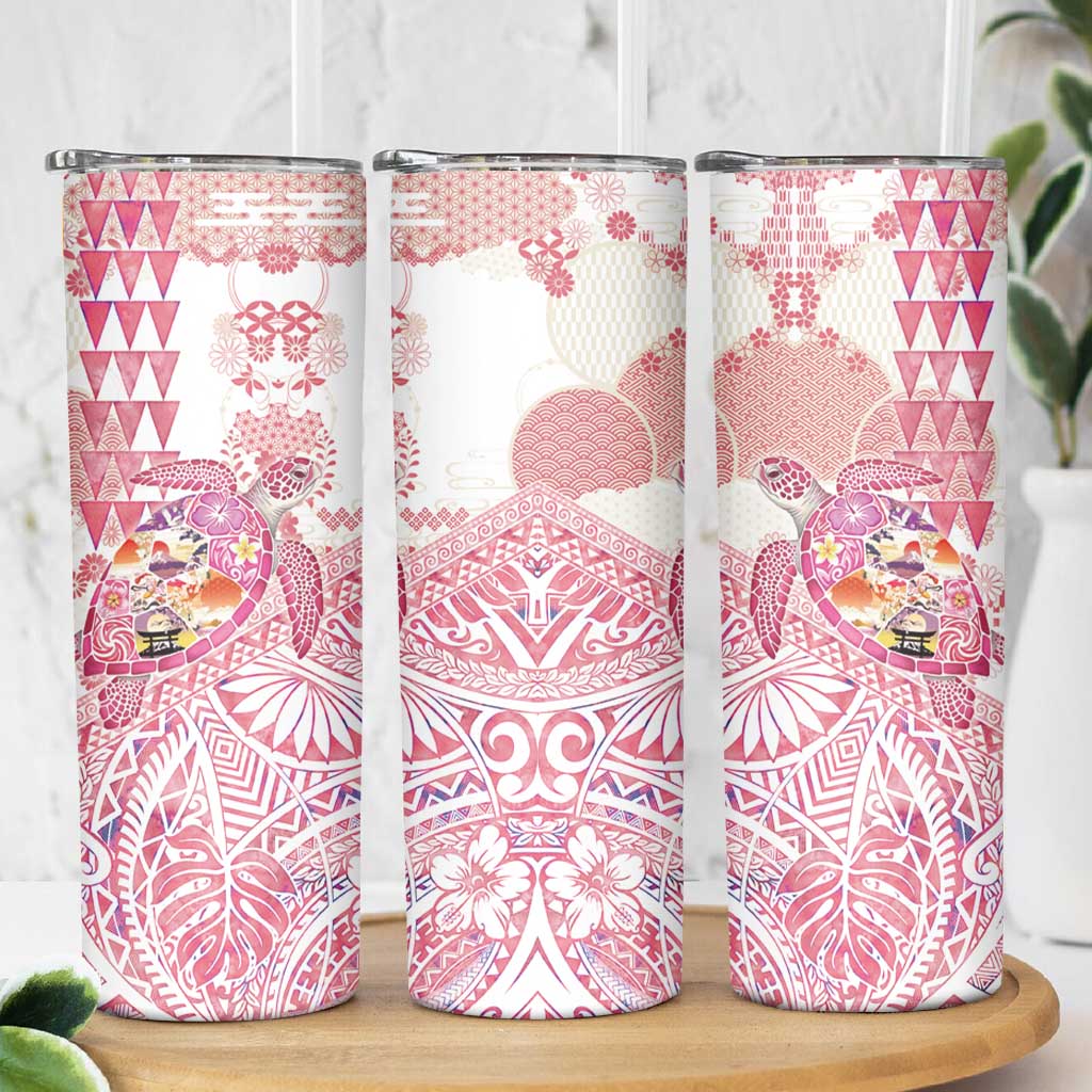 Hawaiian and Japanese Culture Together Skinny Tumbler Tropical Honu with Japanese Elements Pink Color LT03 - Polynesian Pride