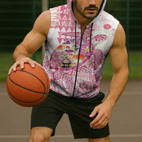 Hawaiian and Japanese Culture Together Sleeveless Zip Hoodie Tropical Honu with Japanese Elements Pink Color LT03 - Polynesian Pride
